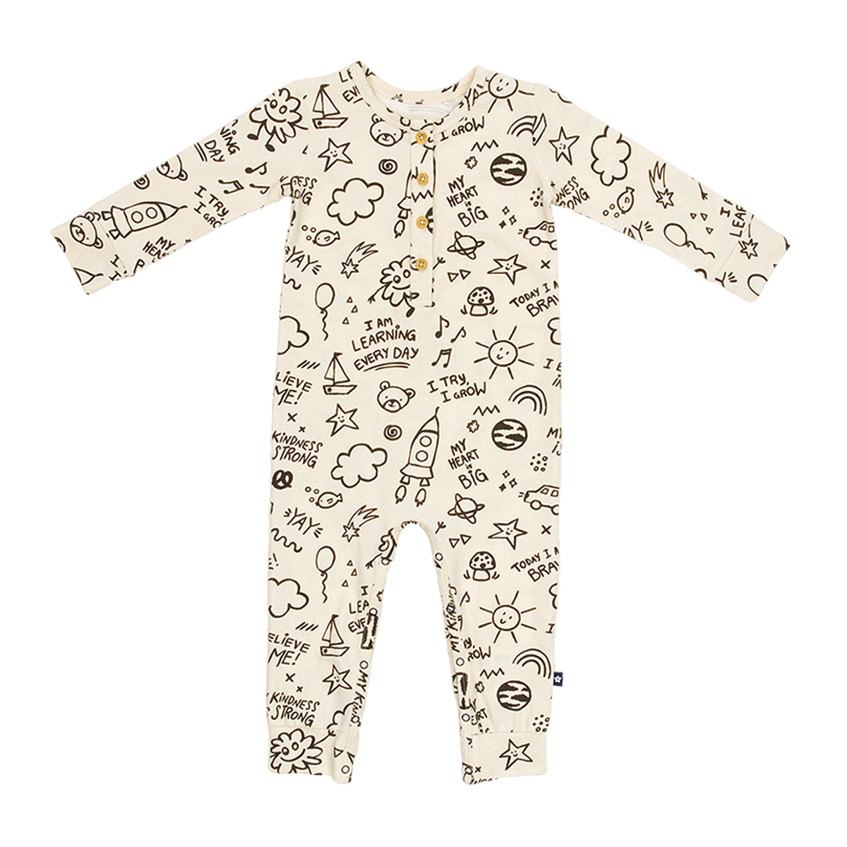 Long Sleeve Henley Romper in Cool Doodles