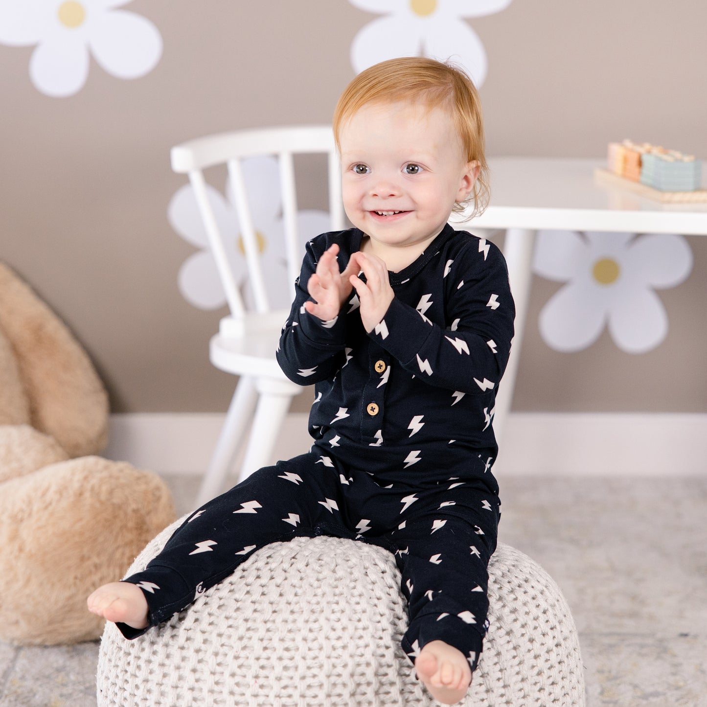 Long Sleeve Henley Romper in Power Pop