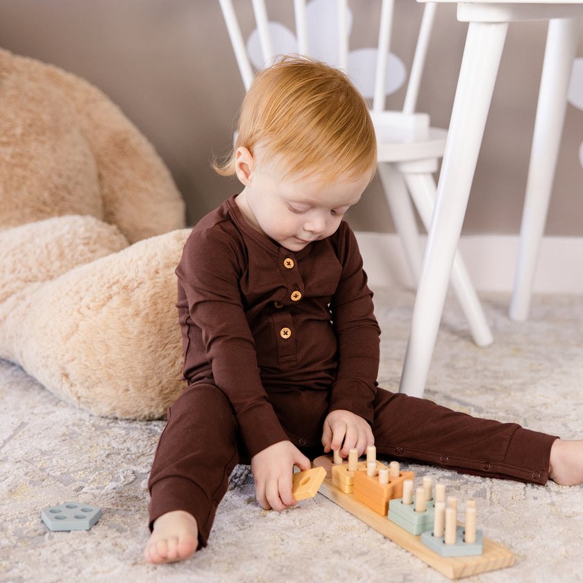 Long Sleeve Henley Romper in Truffle