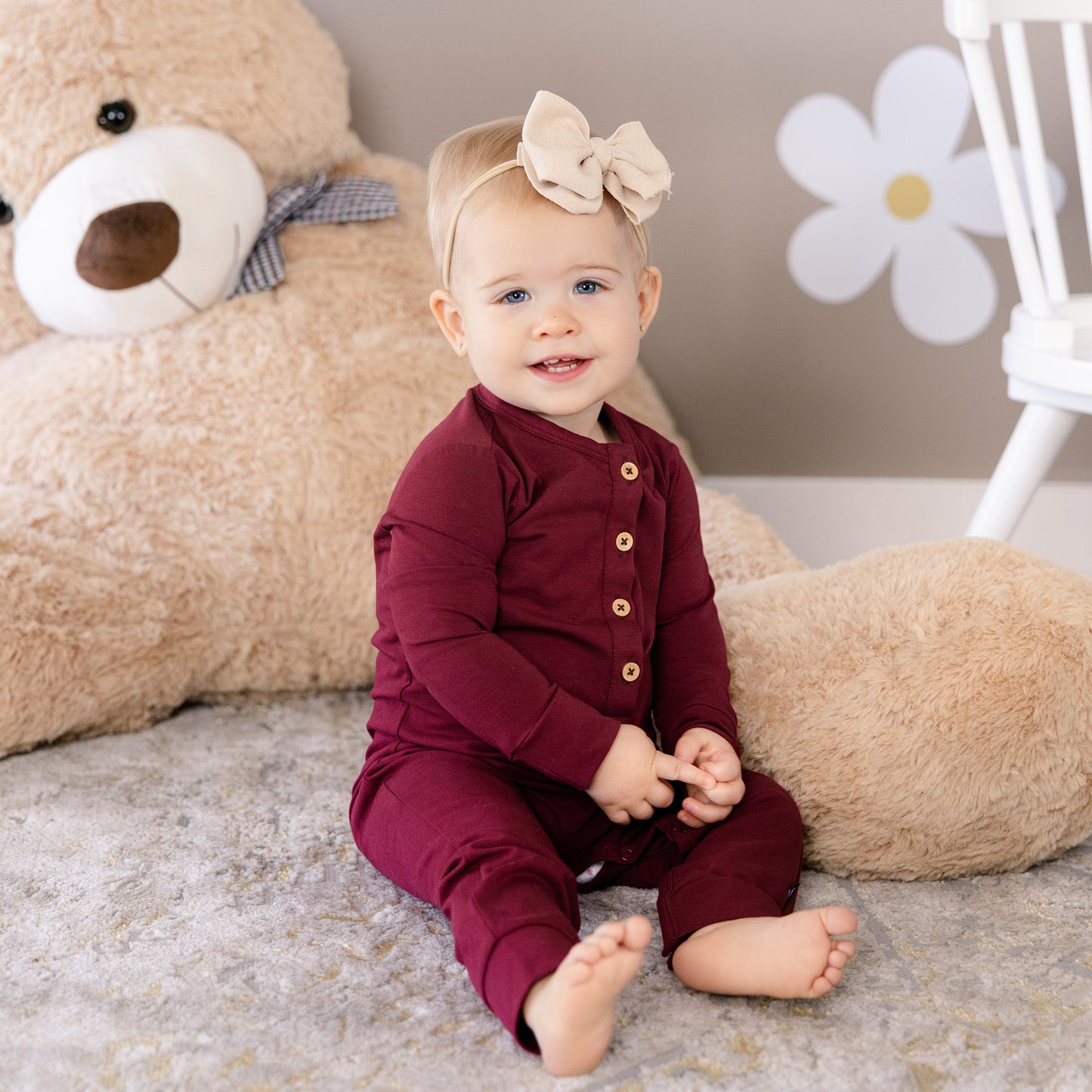 Long Sleeve Henley Romper in Plum Wine