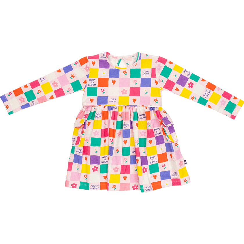 Long sleeve Skater Dress with Pockets in Positive Badges