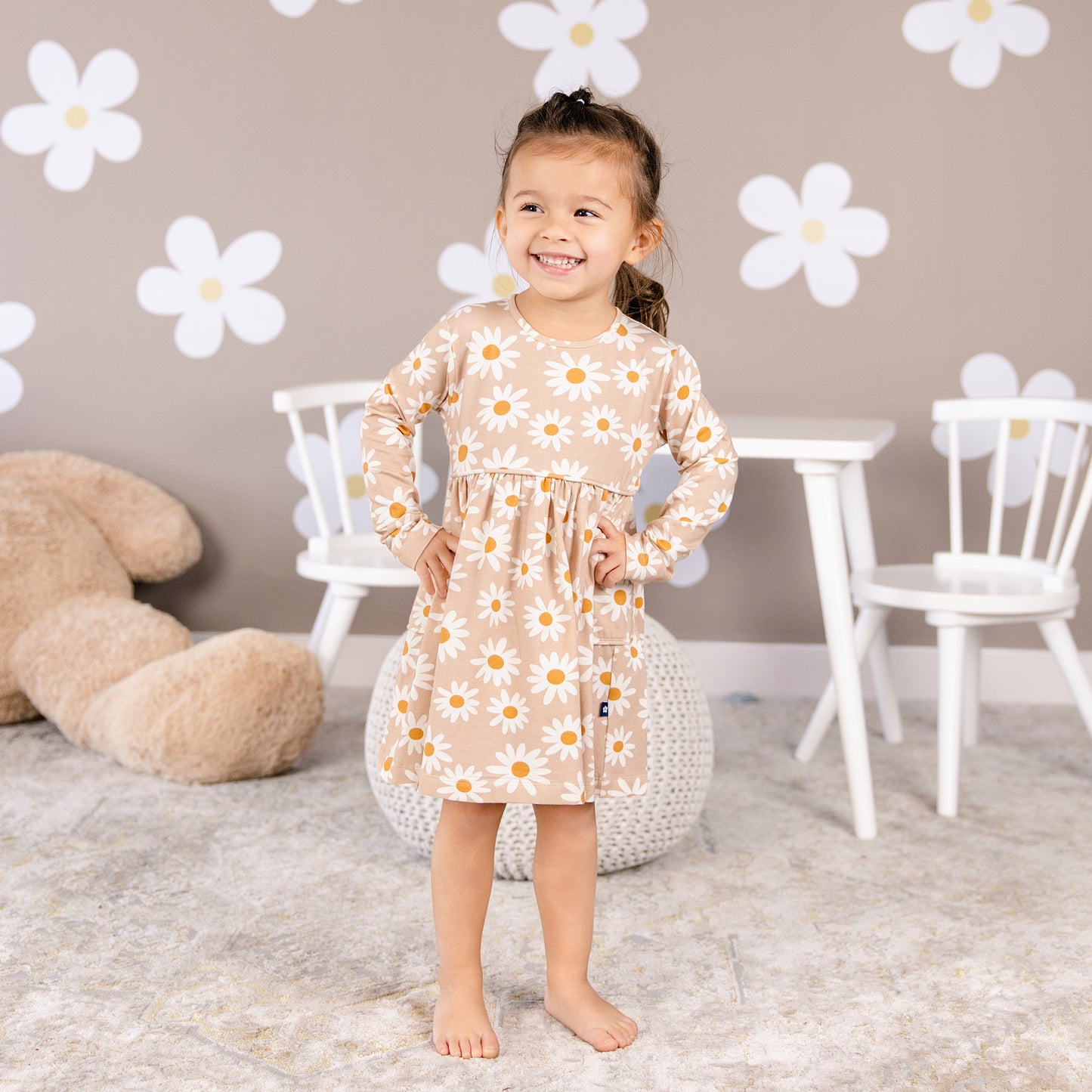 Long sleeve Skater Dress with Pockets in Daisy Days