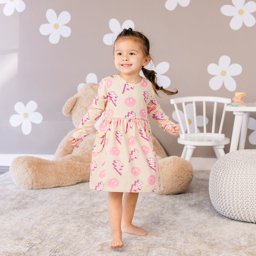 Long sleeve Skater Dress with Pockets in Disco Spark