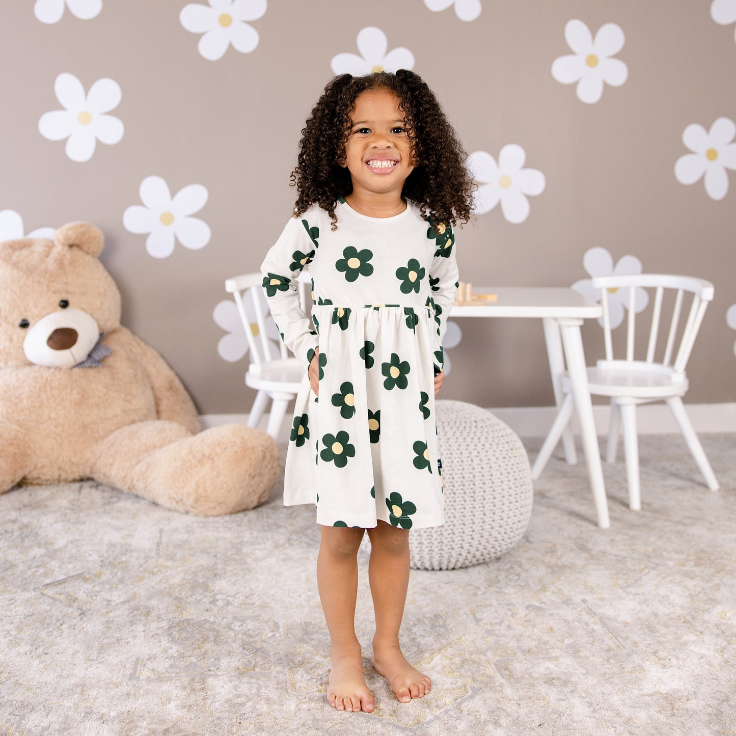 Long sleeve Skater Dress with Pockets in Flower Power