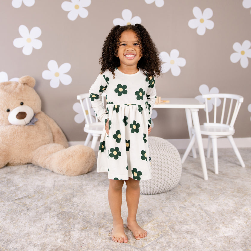 Long sleeve Skater Dress with Pockets in Flower Power