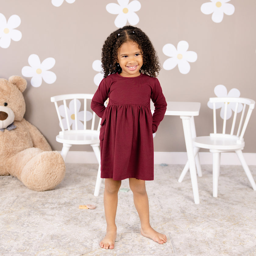 Long sleeve Skater Dress with Pockets in Plum Wine