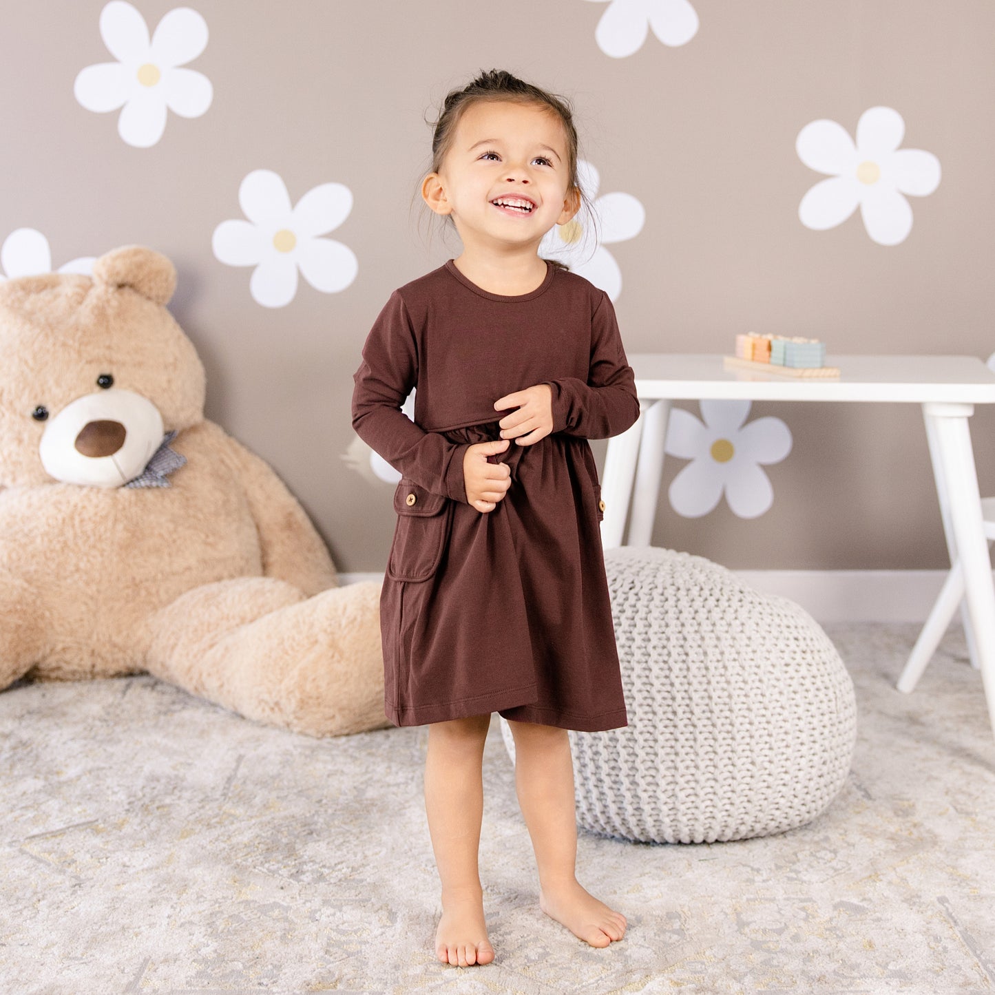 Long sleeve Skater Dress with Pockets in Truffle