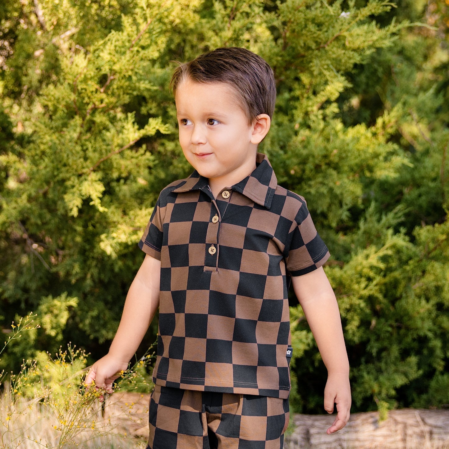 Toddler Short Sleeve Polo in Cocoa Check
