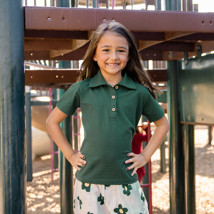 Toddler Short Sleeve Polo in Forest Moss