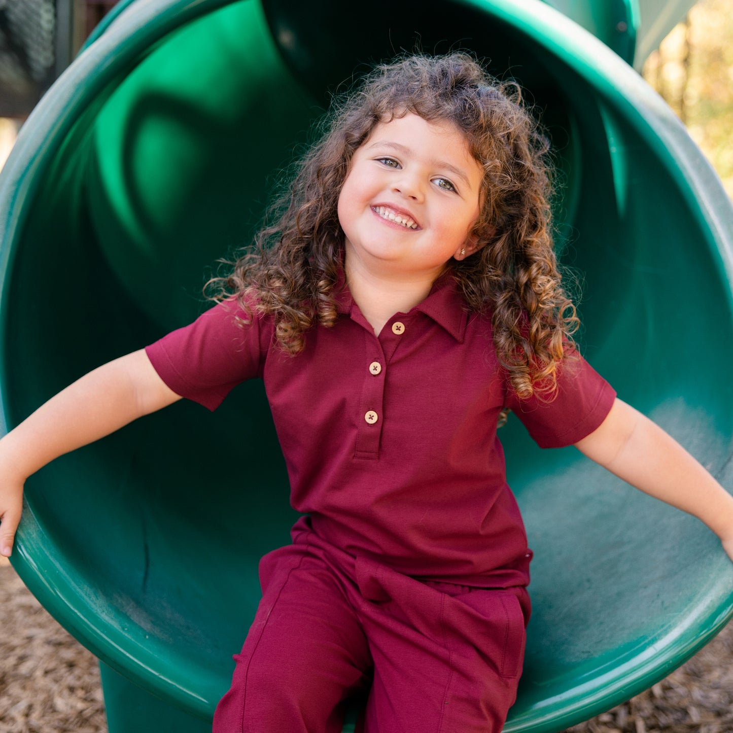 Toddler Short Sleeve Polo in Plum Wine
