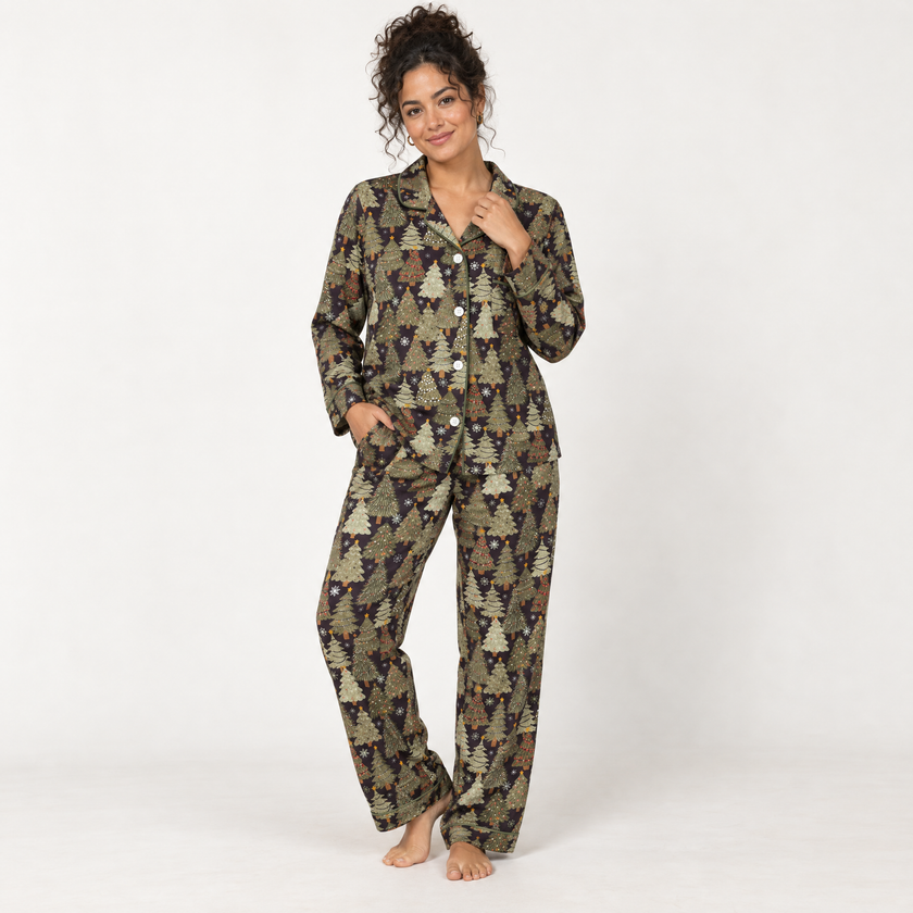 Women's Long Sleeve Pajamas in Festive Trees