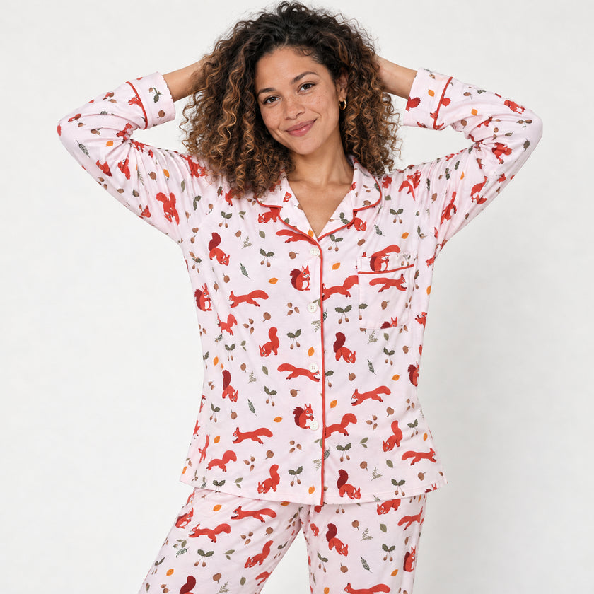 Women's Long Sleeve Pajamas in Squirrels and Nuts