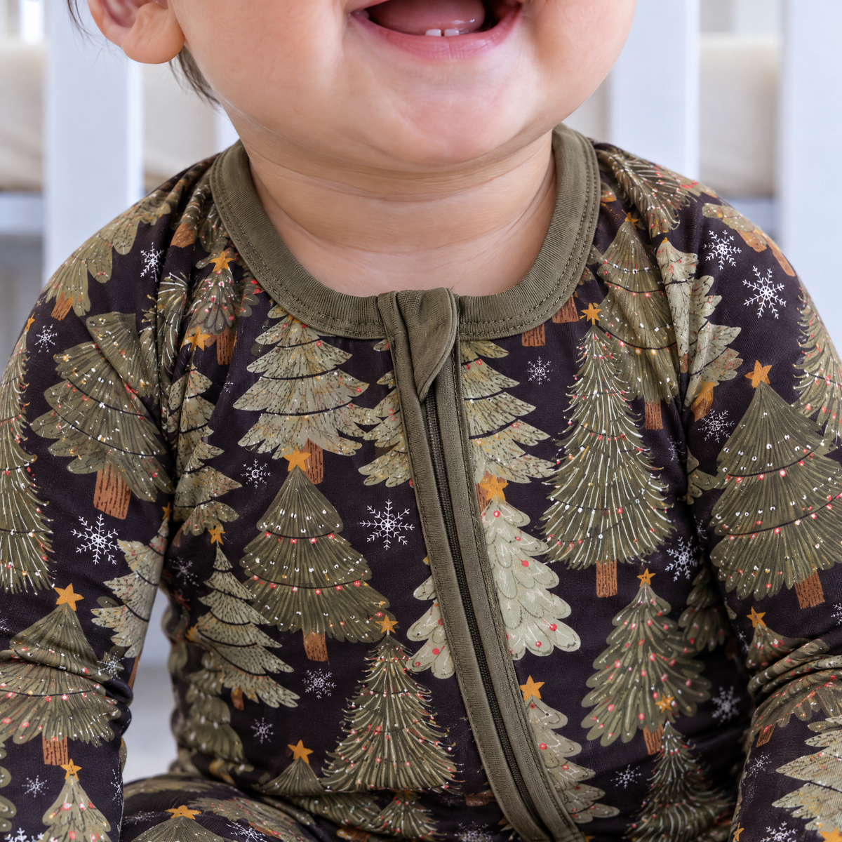 Zipper Romper in Festive Trees