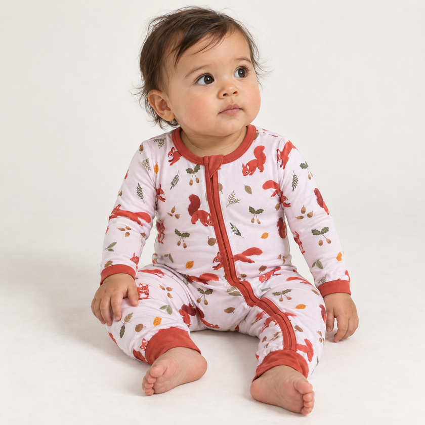 Zipper Romper in Squirrels and Nuts