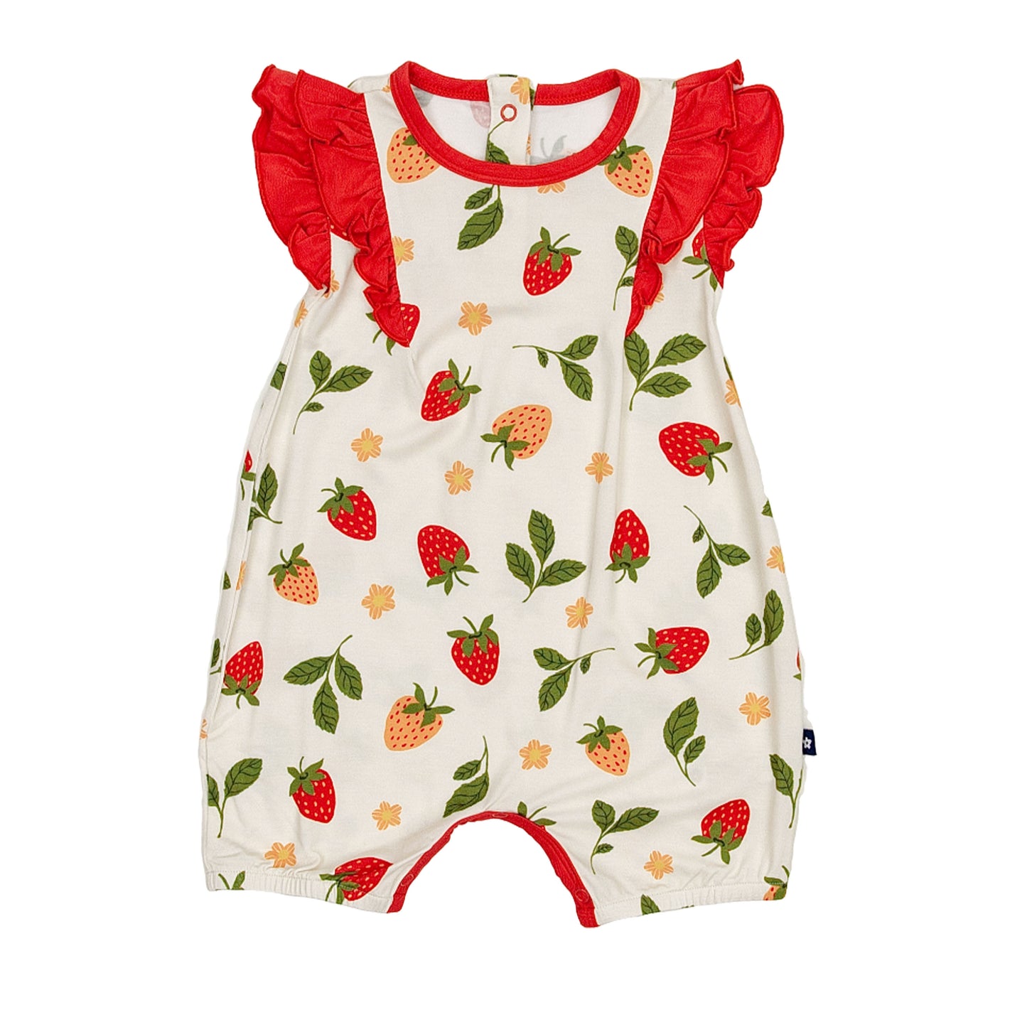 Ruffle Shorty Romper in Strawberry Fields