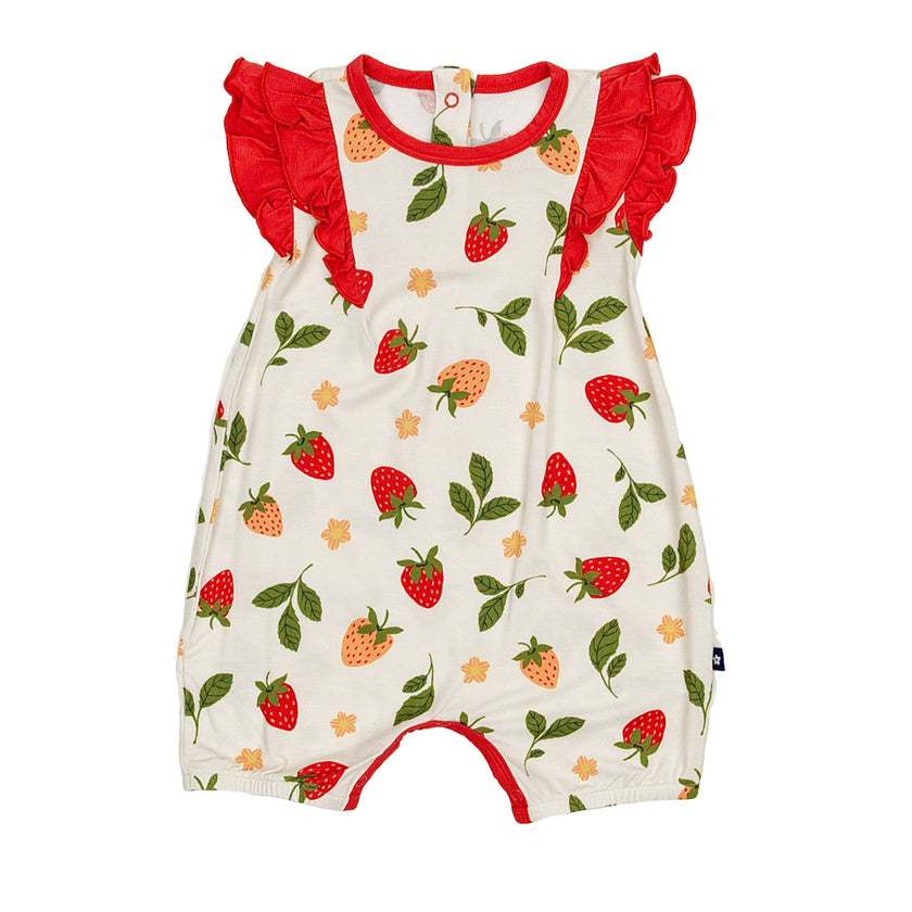 Ruffle Shorty Romper in Strawberry Fields