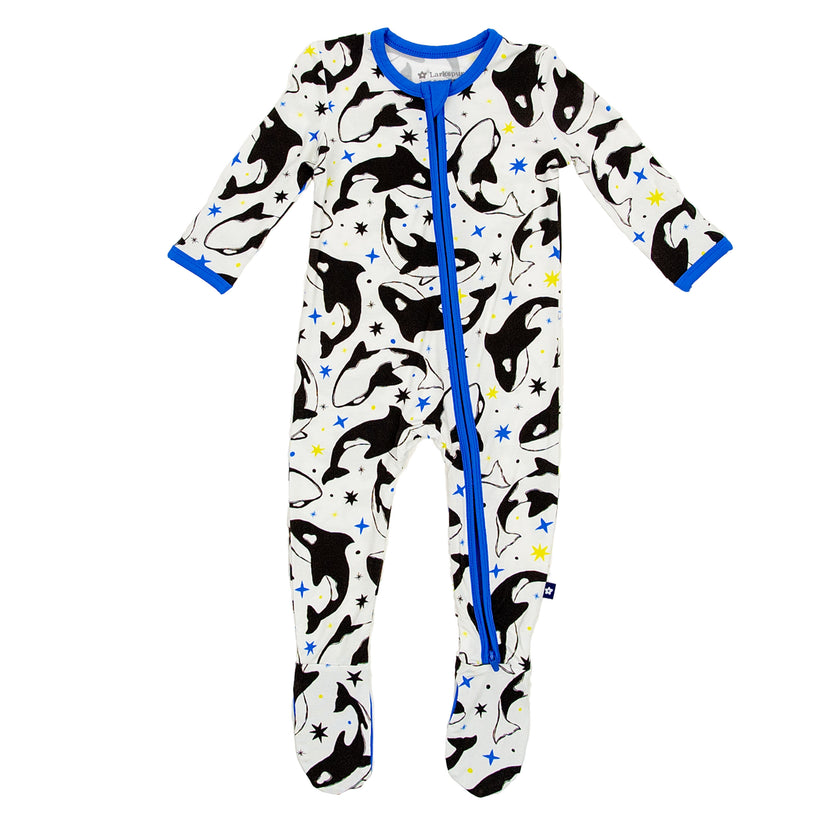 Zipper Footie in Dancing Orcas
