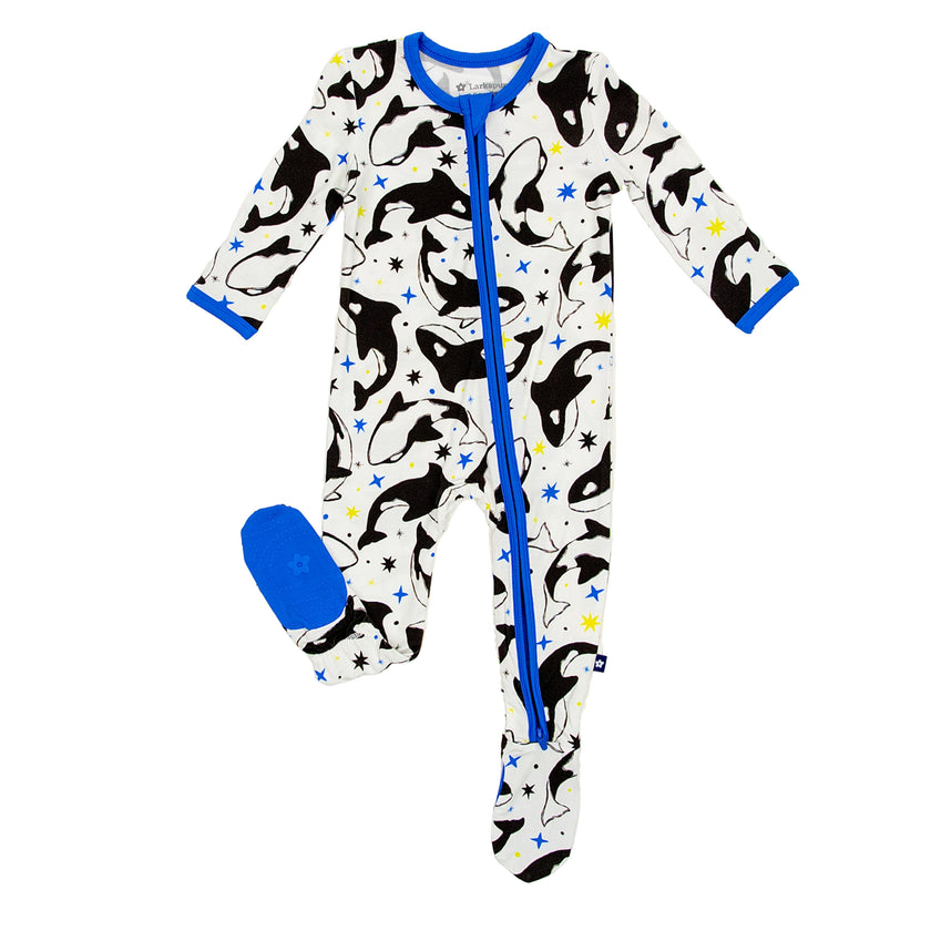 Zipper Footie in Dancing Orcas