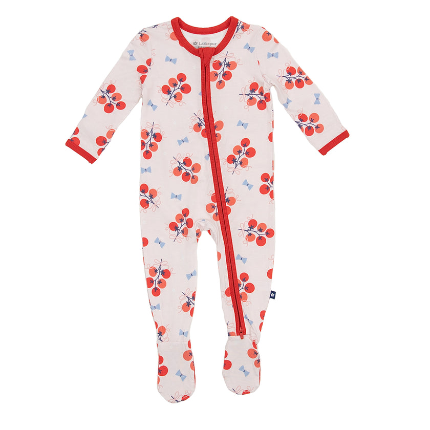 Zipper Footie in Tomato Bouquets