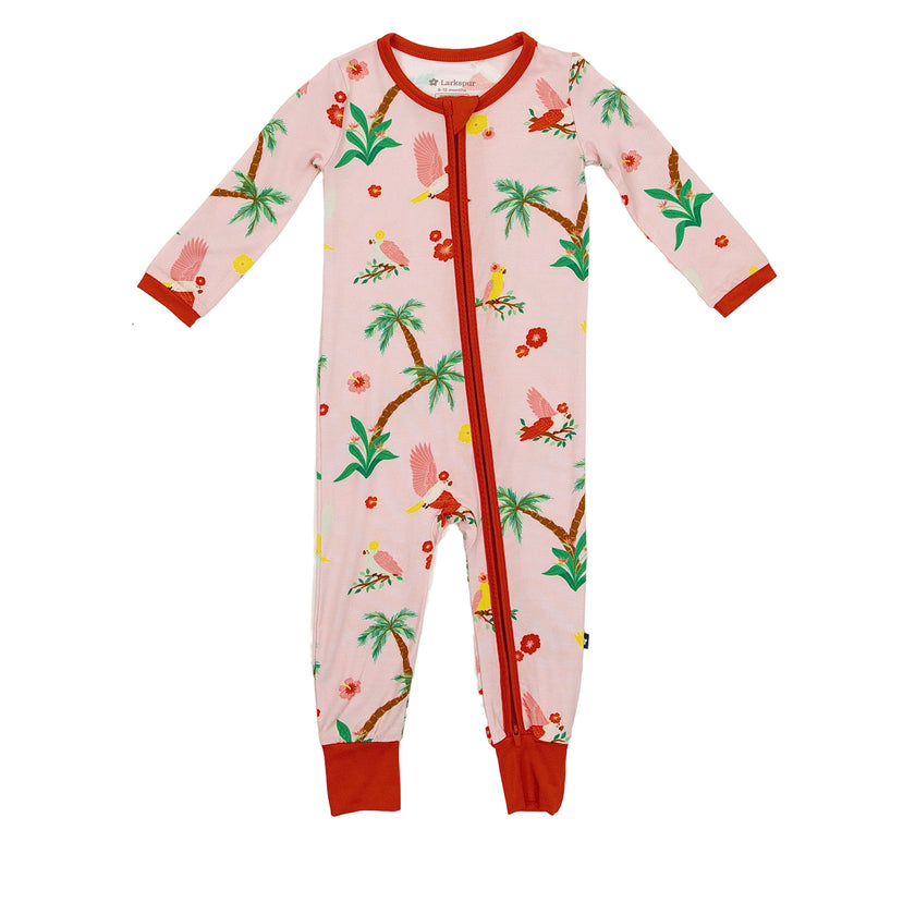 Zipper Romper in Colorful Cockatoos