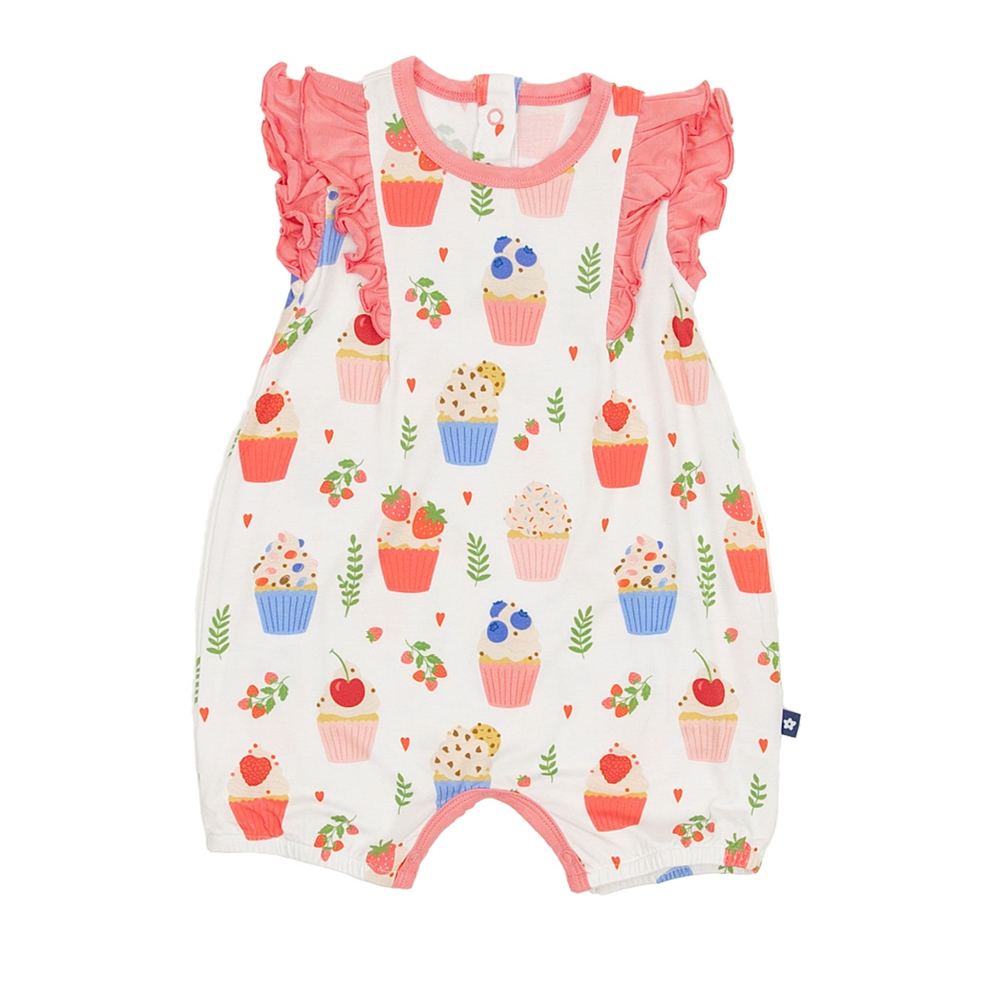 Ruffle Shorty Romper in Sweet Cupcakes