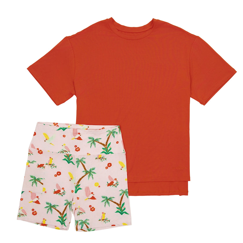 Women's Biker Short Set in Colorful Cockatoos