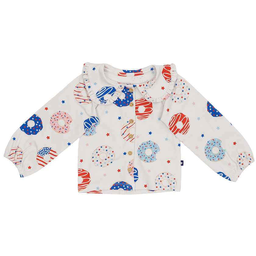 Collared Button Up Shirt in Stars, Stripes and Snacks